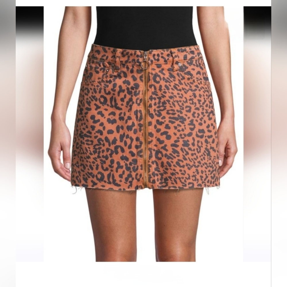 We The Free Leopard Print Mini Skirt in Rust and Black
